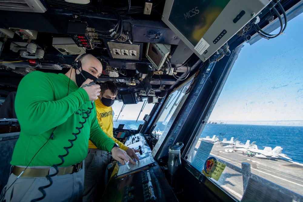 GHWB Sailors Watch Helicopter Operation