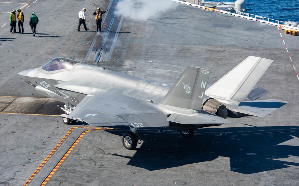 An F-35C Taxis On The Flight Deck