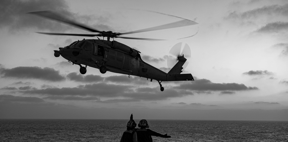 An MH-60S Sea Hawk Approaches The Flight Deck