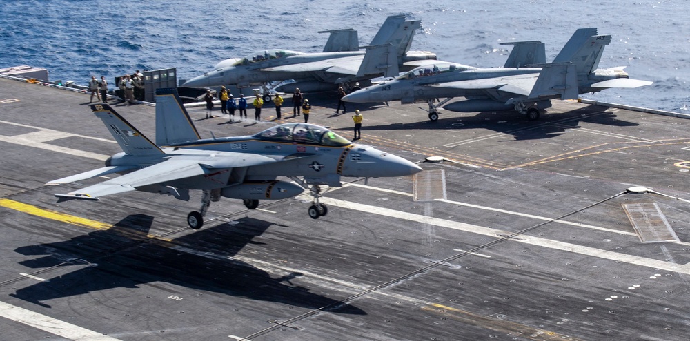 An F/A-18F Super Hornet Lands On Flight Deck