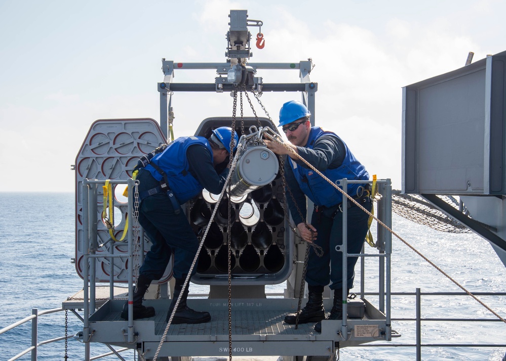 GHWB Sailors Load Ordnance for RAM