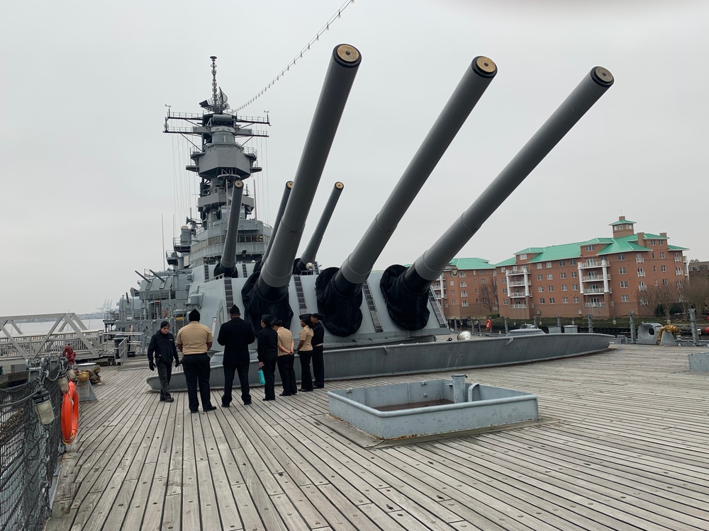 USS Vicksburg (CG-69) Sailors tour Battleship Wisconsin