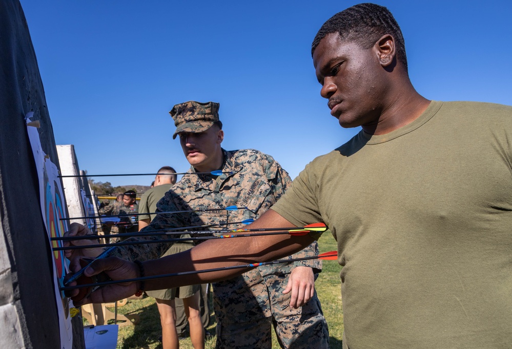 U.S. Marines with Wounded Warrior Regiment compete in the Marine Corps Trials the Archery competition