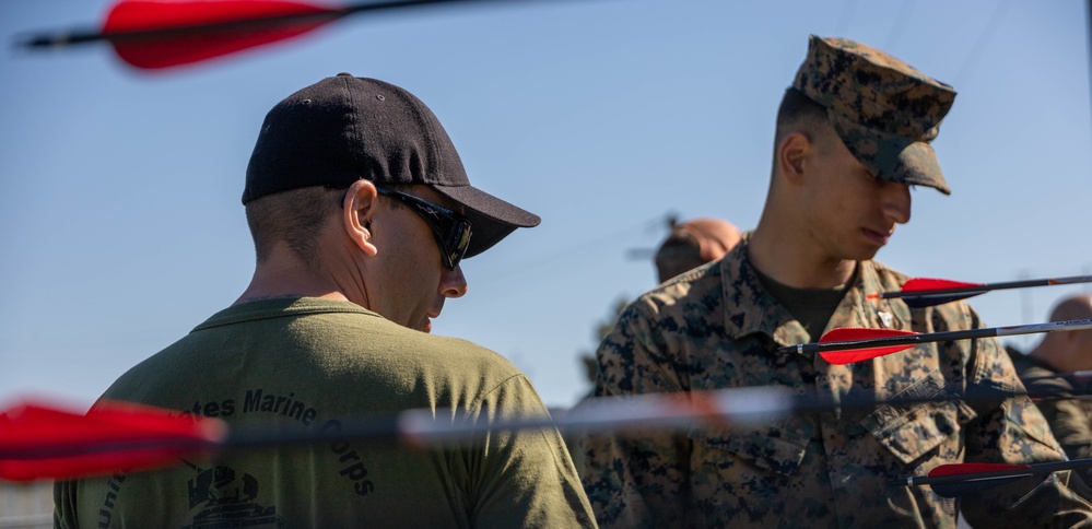 U.S. Marines with Wounded Warrior Regiment compete in the Marine Corps Trials the Archery competition