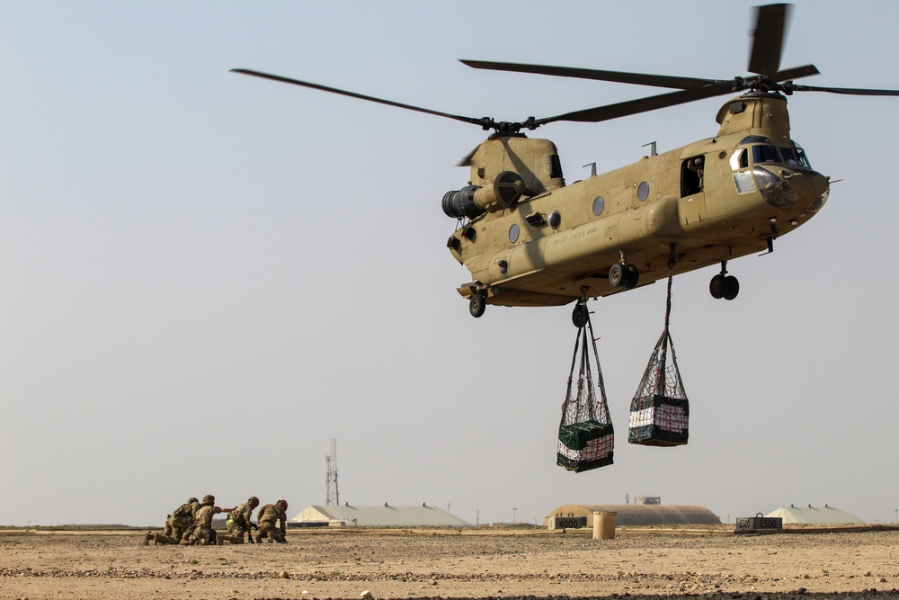 11th Combat Aviation Brigade facilitates joint sling load training for the 1067th Composite Truck Company, the 389th Combat Sustainment Support Battalion, and the British 16 Air Assault Combat Aviation Brigade