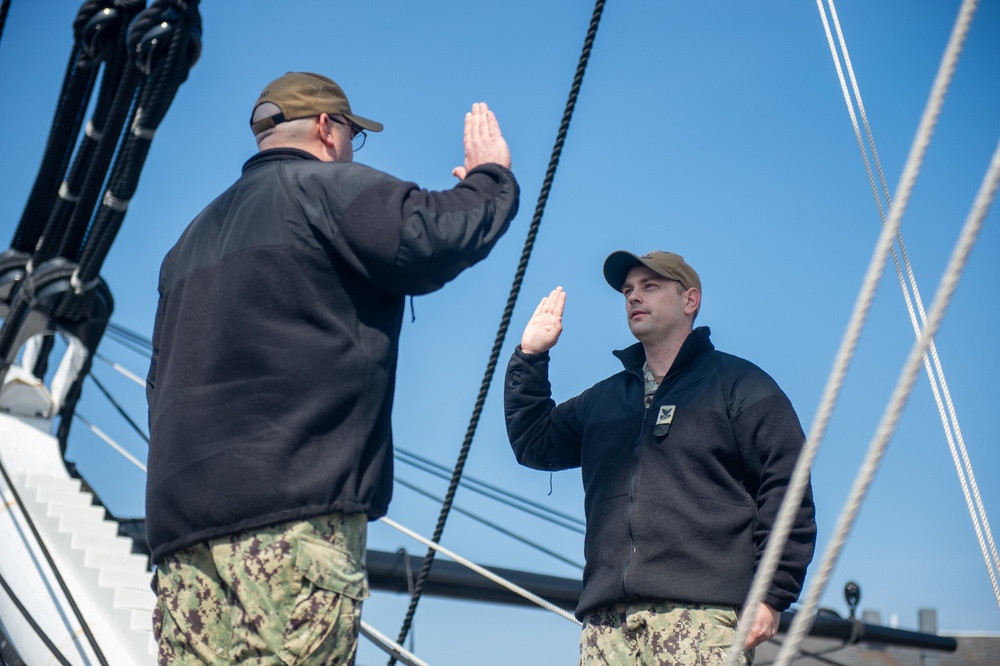 Master-at-Arms 1st Class Richard Hagerty reenlists onboard USS Constitution