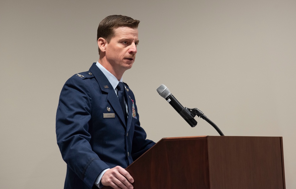 23rd Wing Commander gives speech at Airman's Medal ceremony