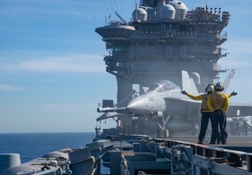 EA-18G Growler Taxis Across The Flight Deck