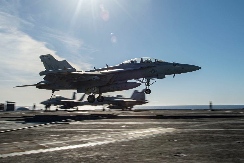 An E/A-18G Growler Makes An Arresting Gear Landing