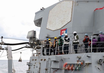 USS Ross conducts underway replenishment with French ship FS Marne