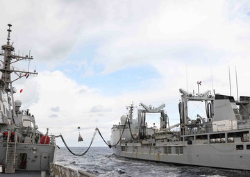 USS Ross conducts underway replenishment with French ship FS Marne