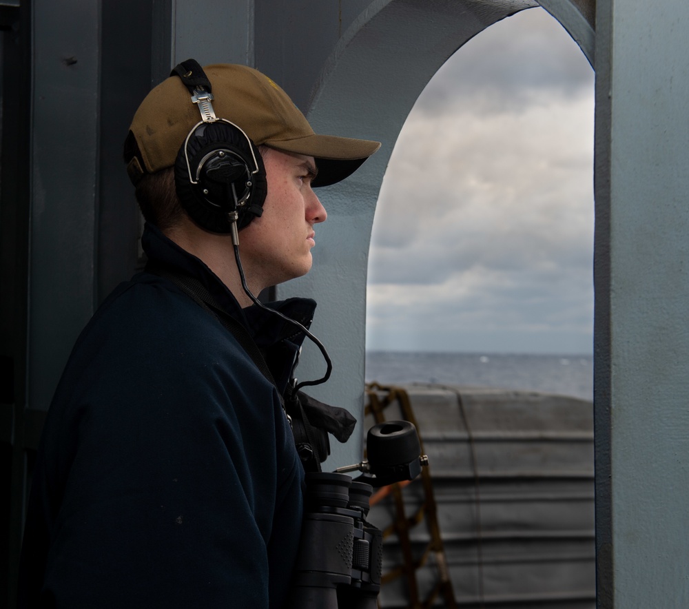 The Harry S. Truman Carrier Strike Group is on a scheduled deployment in the U.S. 6th Fleet area of operations in support of naval operations to maintain maritime stability and security.