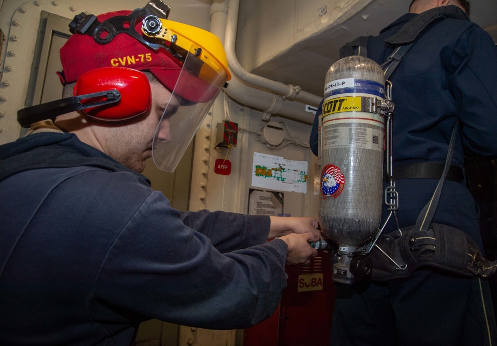 The Harry S. Truman Carrier Strike Group is on a scheduled deployment in the U.S. Sixth Fleet area of operations in support of naval operations to maintain maritime stability and security.