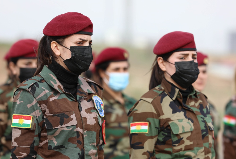 Coalition forces visit Zerevani female Peshmerga security guards