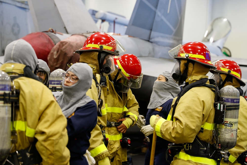 Abraham Lincoln conducts a general quarters drill