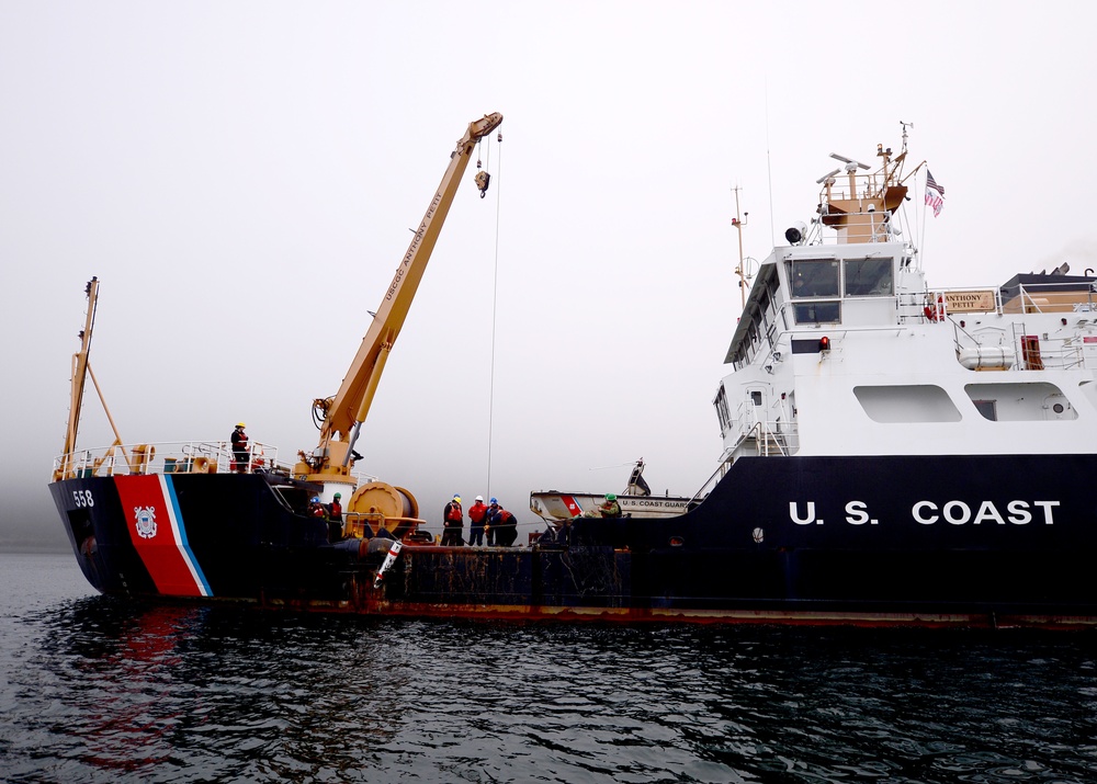 U.S. Coast Guard recovers training aids during Exercise ARCTIC EDGE 2022