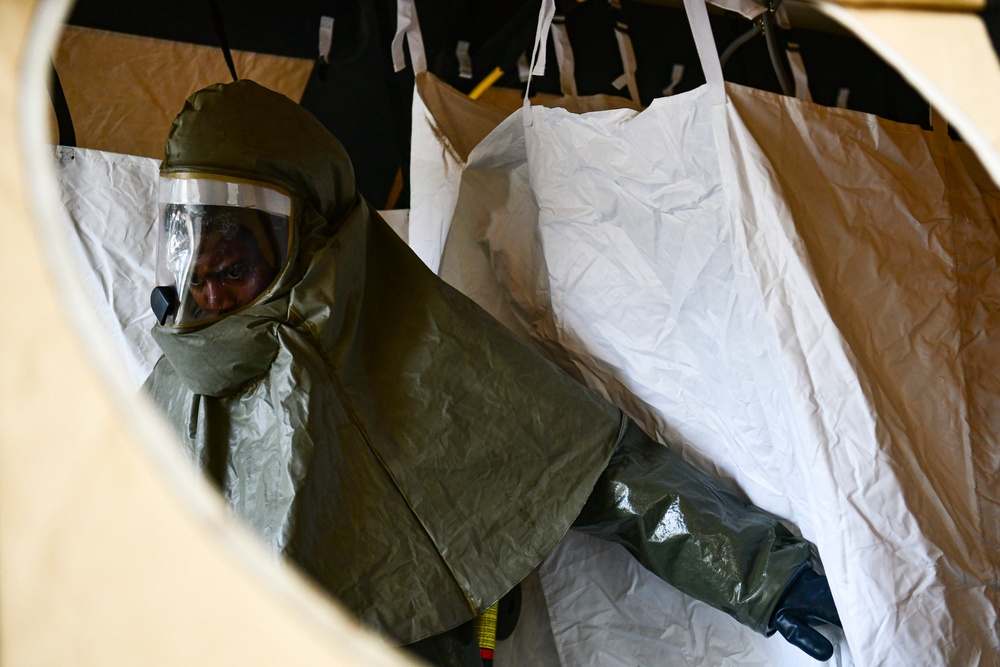 Wolf Pack medics assemble decon shelter systems