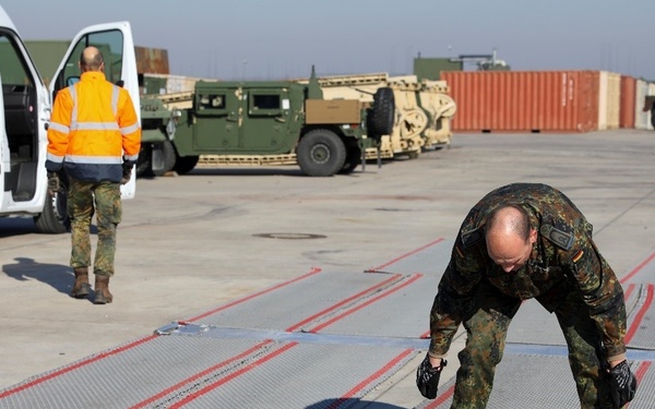 Bundeswehr Heavy Equipment Transport Systems undergo weight testing to assist U.S. Army with transporting equipment