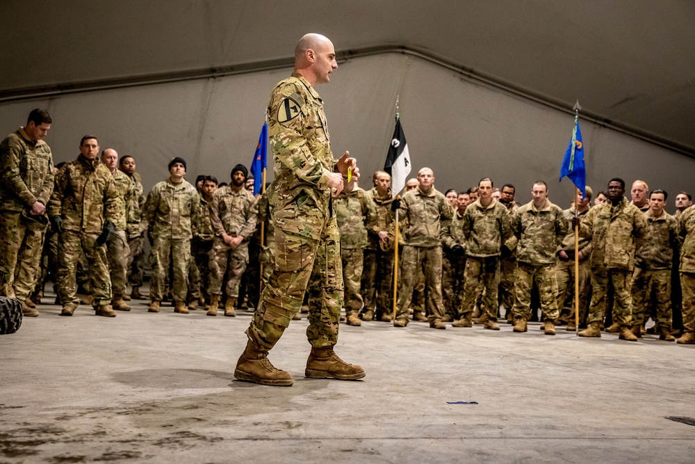 Lt. Col. David F. Roman addresses the battalion