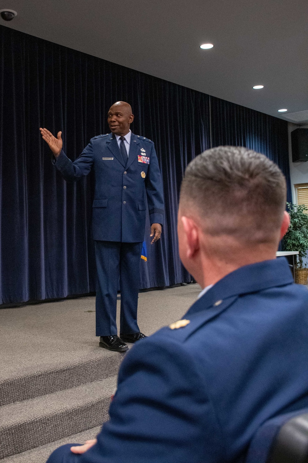 Maj. Gen. Ondra Berry, the Adjutant General for the State of Nevada, talks prior to Maj. Robert Kolvet's promotion to Lieutenant Colonel