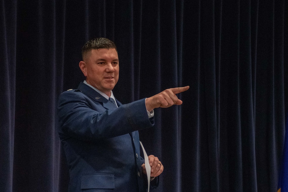 THE SPEECH: Lt. Col. Robert Kolvet speaks during his promotion ceremony