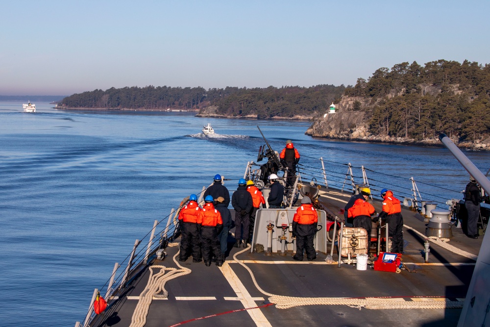 USS Forrest Sherman Transits Into Stockholm, Sweden