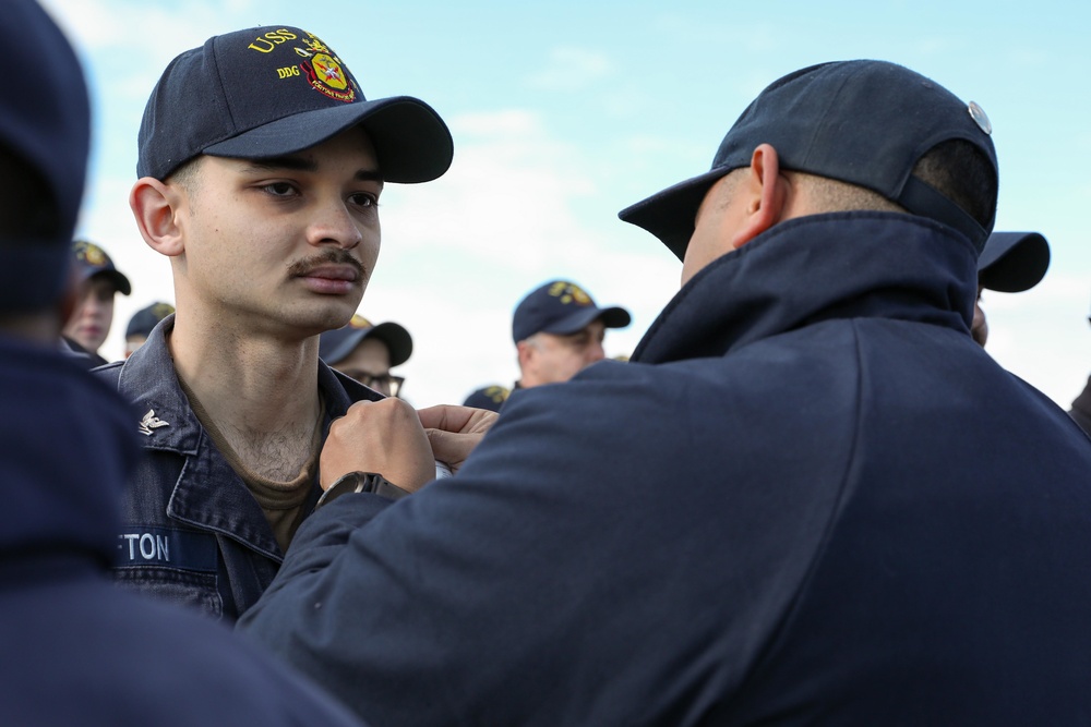 USS Ross Sailors receive awards and meritorious advancements