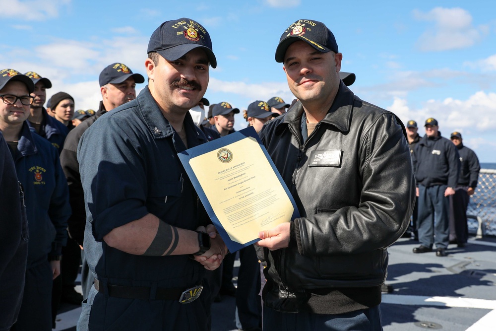 USS Ross Sailors receive awards and meritorious advancements