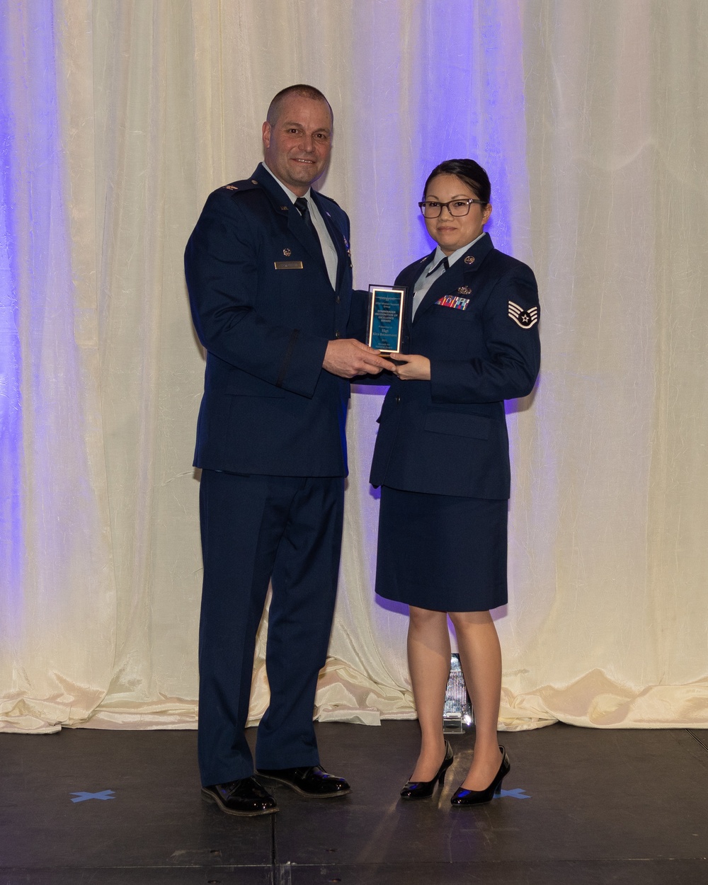 Mission Support Group Commander's Excellence award presented to Staff Sgt. Kira Beaumont of the 152nd Communications Flight