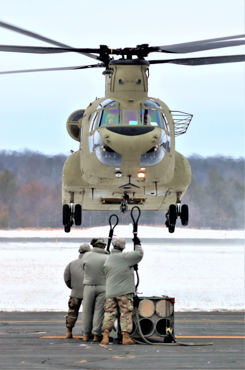 CH-47 aircrew, 89B ASC students conduct sling-load training at Fort McCoy