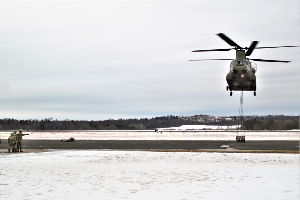 CH-47 aircrew, 89B ASC students conduct sling-load training at Fort McCoy
