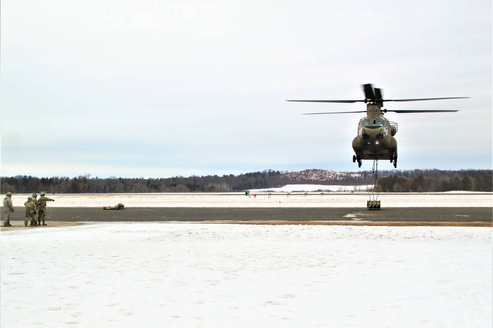 CH-47 aircrew, 89B ASC students conduct sling-load training at Fort McCoy