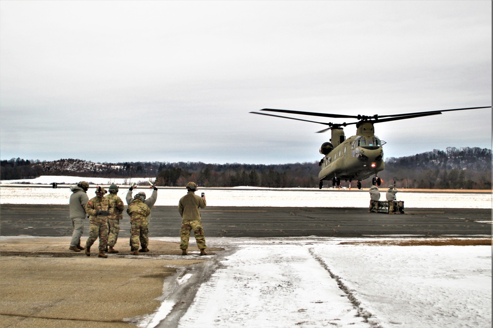 CH-47 aircrew, 89B ASC students conduct sling-load training at Fort McCoy