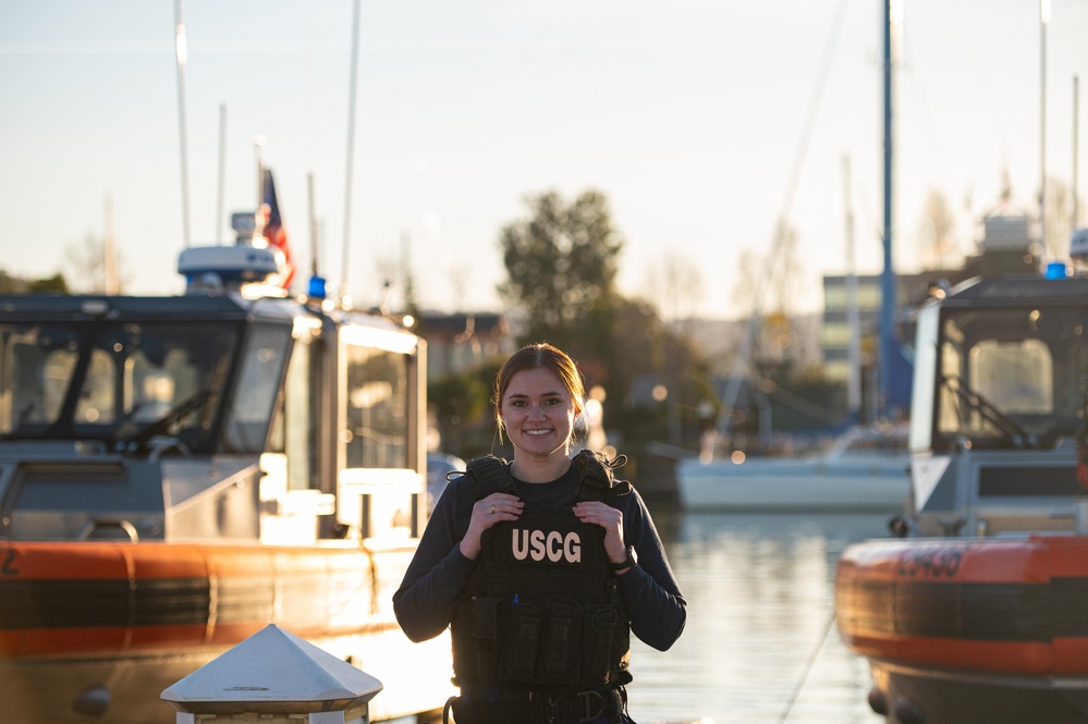 Coast Guard member poses for Environmental Portrait