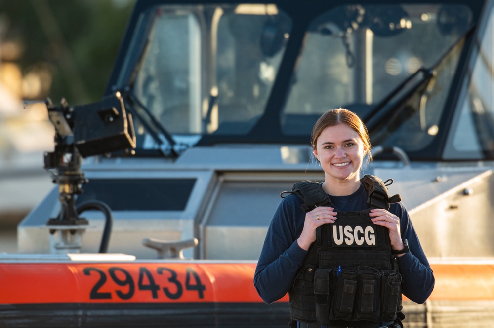 Coast Guard member poses for Environmental Portrait