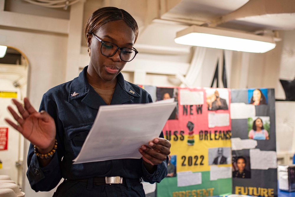 Black History Month Presentation aboard USS New Orleans Feb., 2022