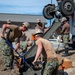 US Navy Seabees with NMCB-5 place concrete footers onboard Naval Base Ventura County