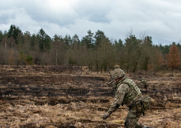 Officer-Cadets at the British Army Royal Military Academy Sandhurst train at Grafenwoehr Training Area