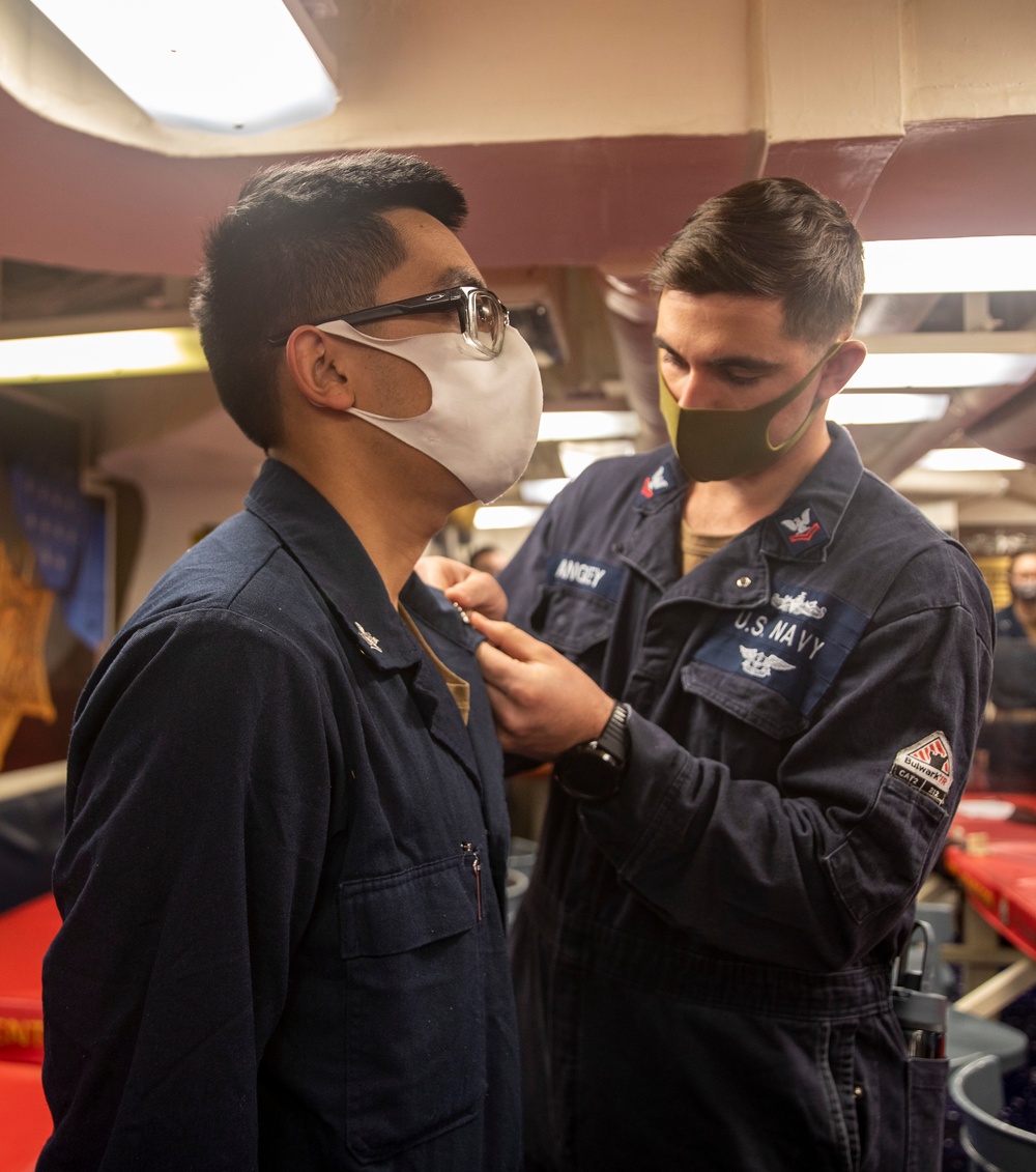 A Sailor is Frocked Aboard USS Ralph Johnson (DDG 114)