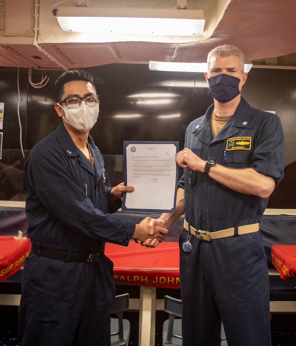 A Sailor is Frocked Aboard USS Ralph Johnson (DDG 114)