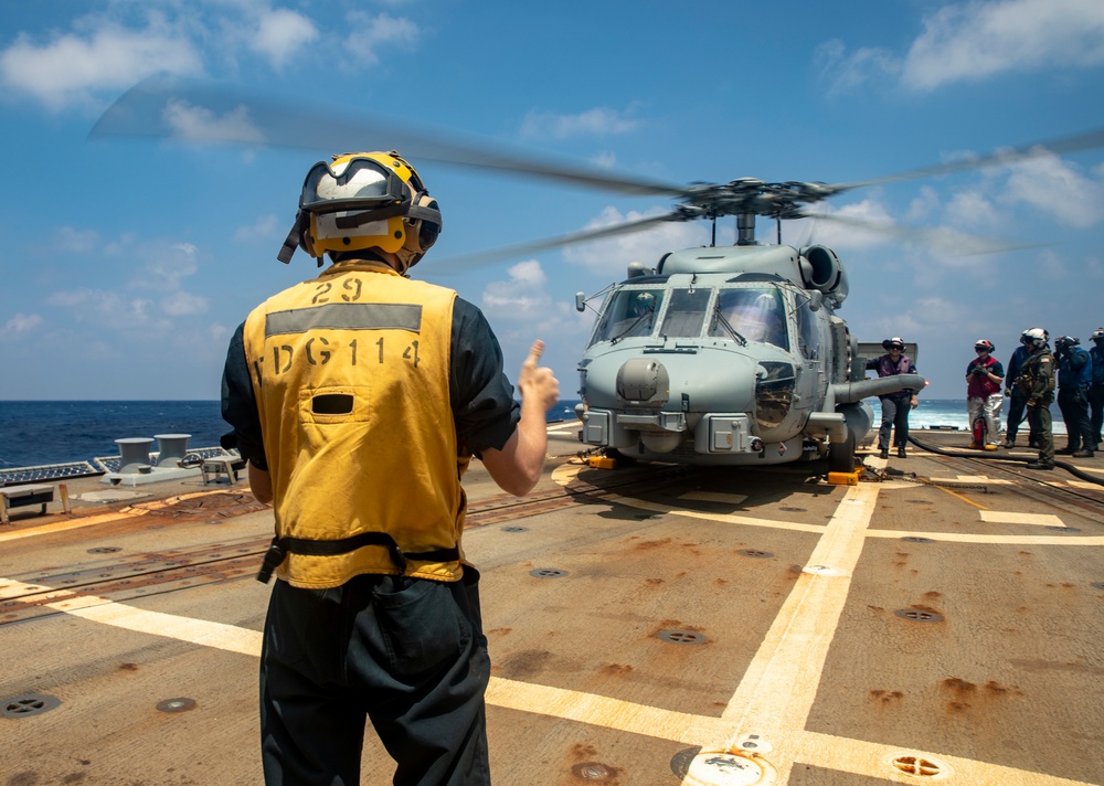 Sailors Conduct Flight Operations Aboard USS Ralph Johnson (DDG 114)