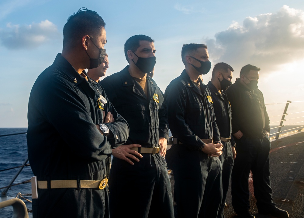 Sailors Conduct a Leadership Meeting Aboard USS Ralph Johnson (DDG 114)