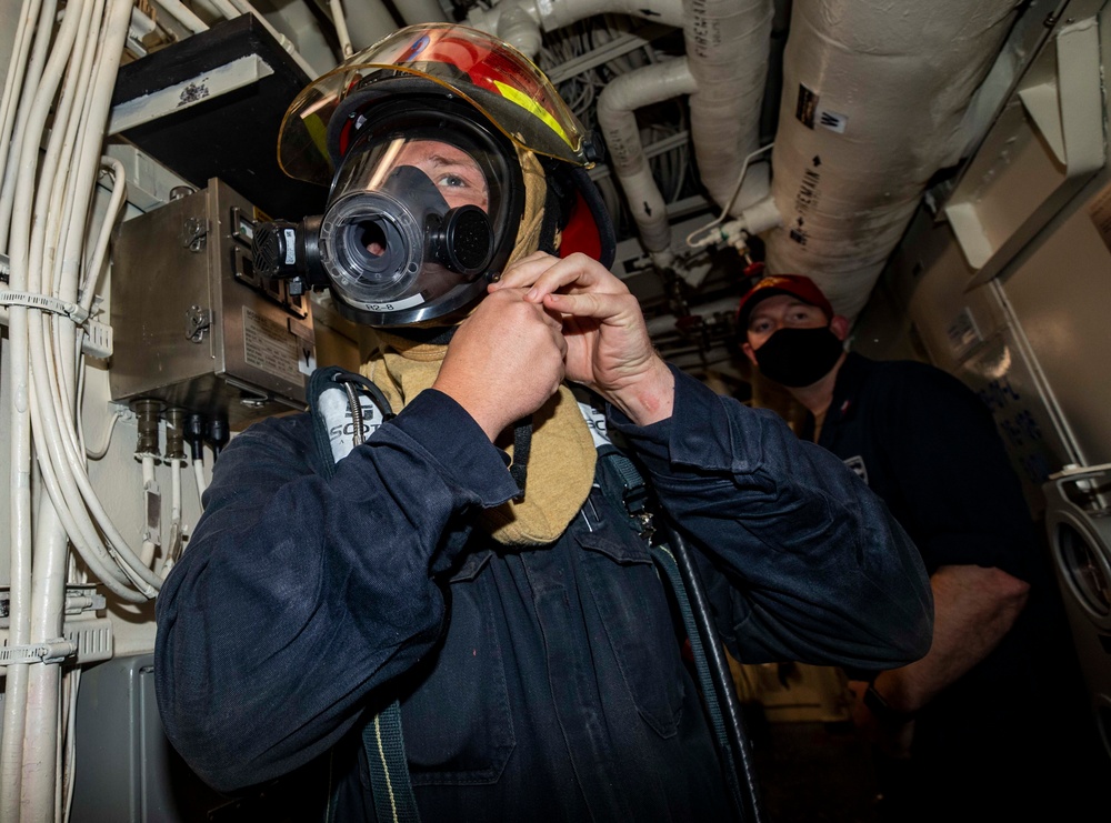 Sailors Aboard USS Ralph Johnson (DDG 114) Conduct Damage Control Training
