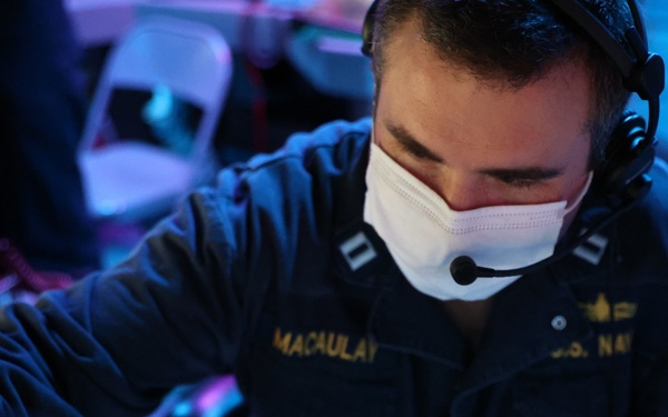 Lt. Whit Macaulay stands Tactical Action Officer watch onboard Arleigh-Burke class guided-missile destroyer USS Barry