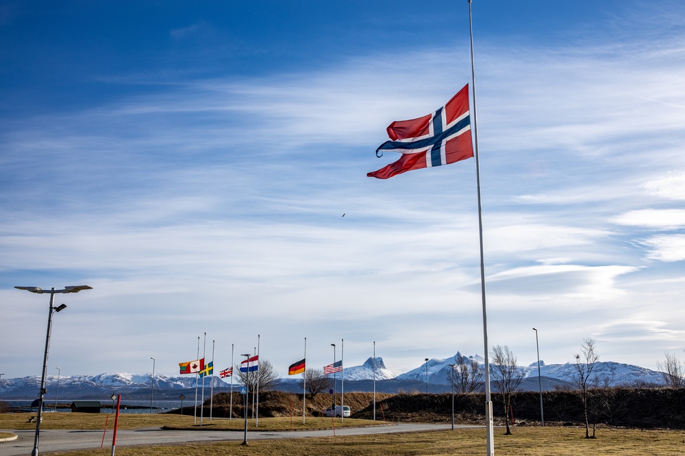 American and NATO Allied and Partner Flags Fly at Half Mast