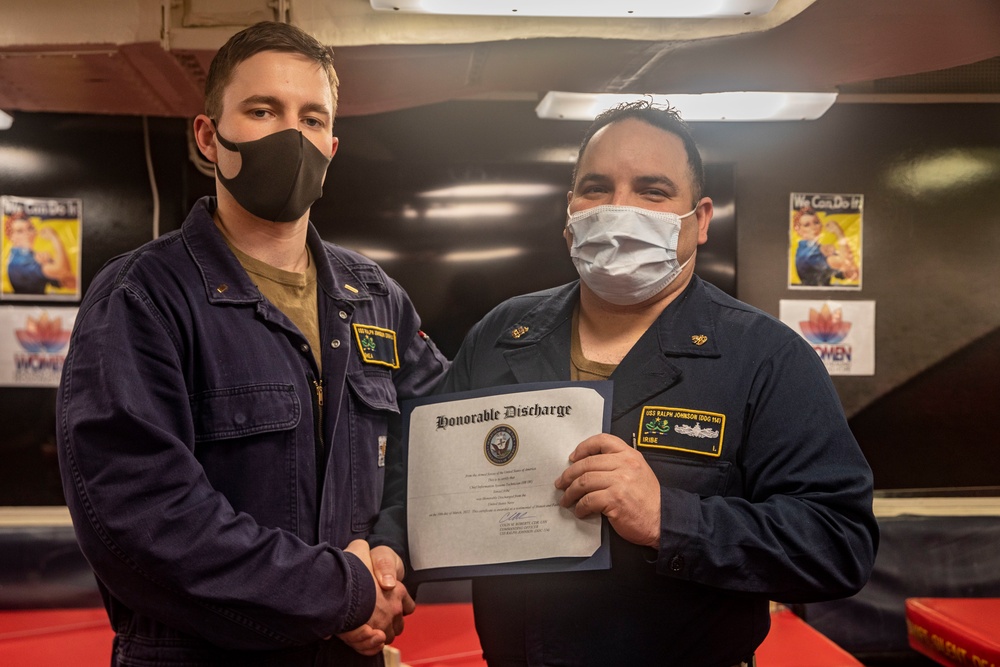 A Sailor Re-Enlists Aboard USS Ralph Johnson (DDG 114)