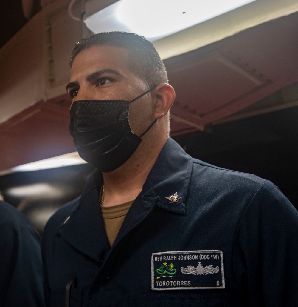 Sailors Aboard USS Ralph Johnson (DDG 114) Are Frocked
