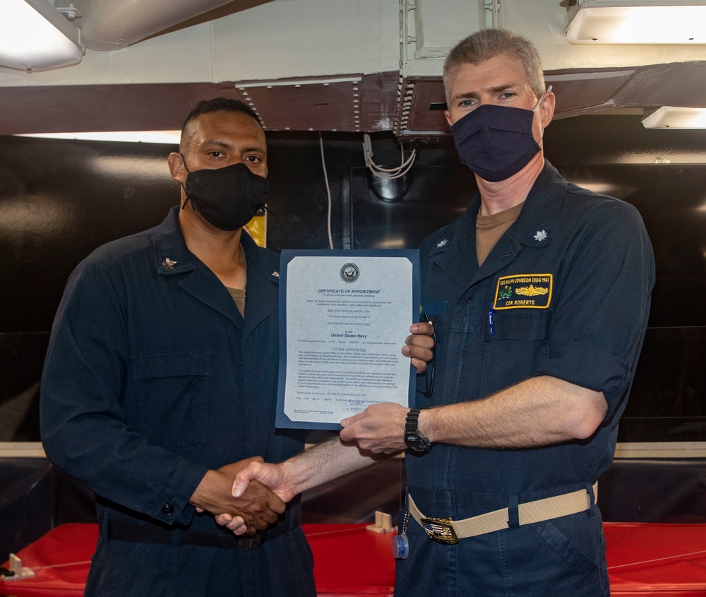 Sailors Aboard USS Ralph Johnson (DDG 114) Are Frocked