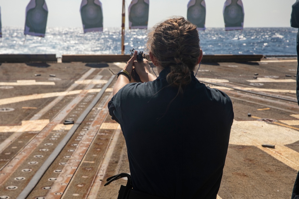 Sailors Aboard USS Ralph Johnson (DDG 114) Conduct Small-Arms Training
