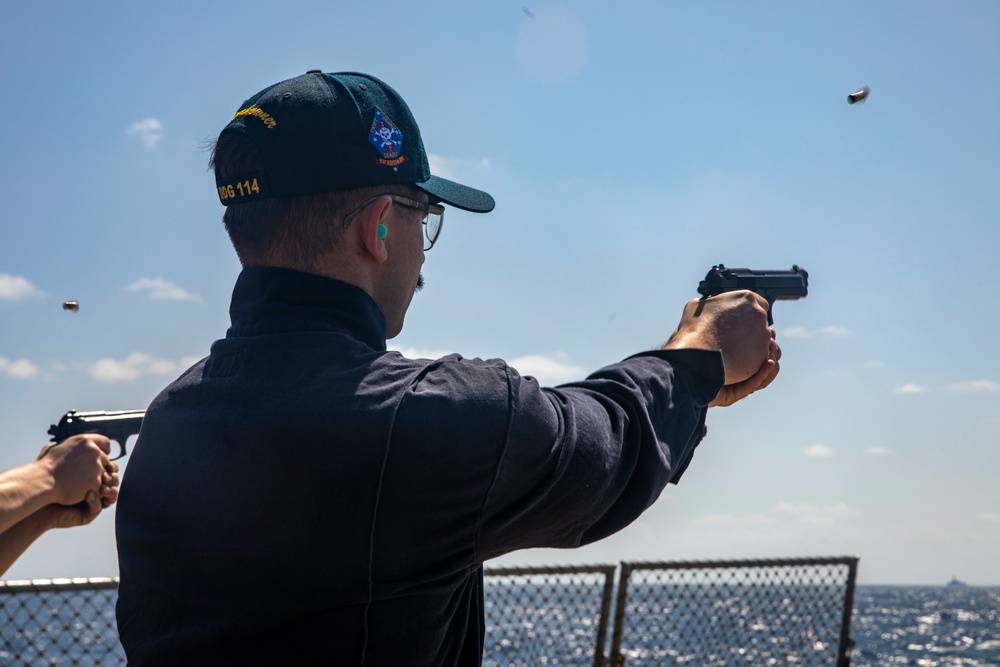 Sailors Aboard USS Ralph Johnson (DDG 114) Conduct Small-Arms Training